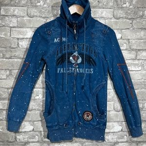 Affliction Women's Small Zip Up Sweatshirt American Customs Free Bird Distressed